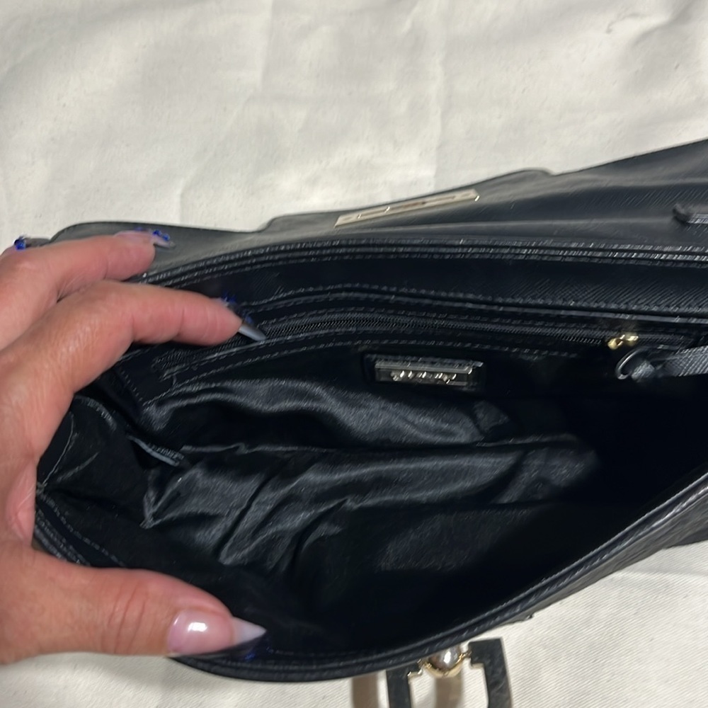 DKNY Black Leather/Black Canvas Shoulder Clutch - Picture 6 of 9